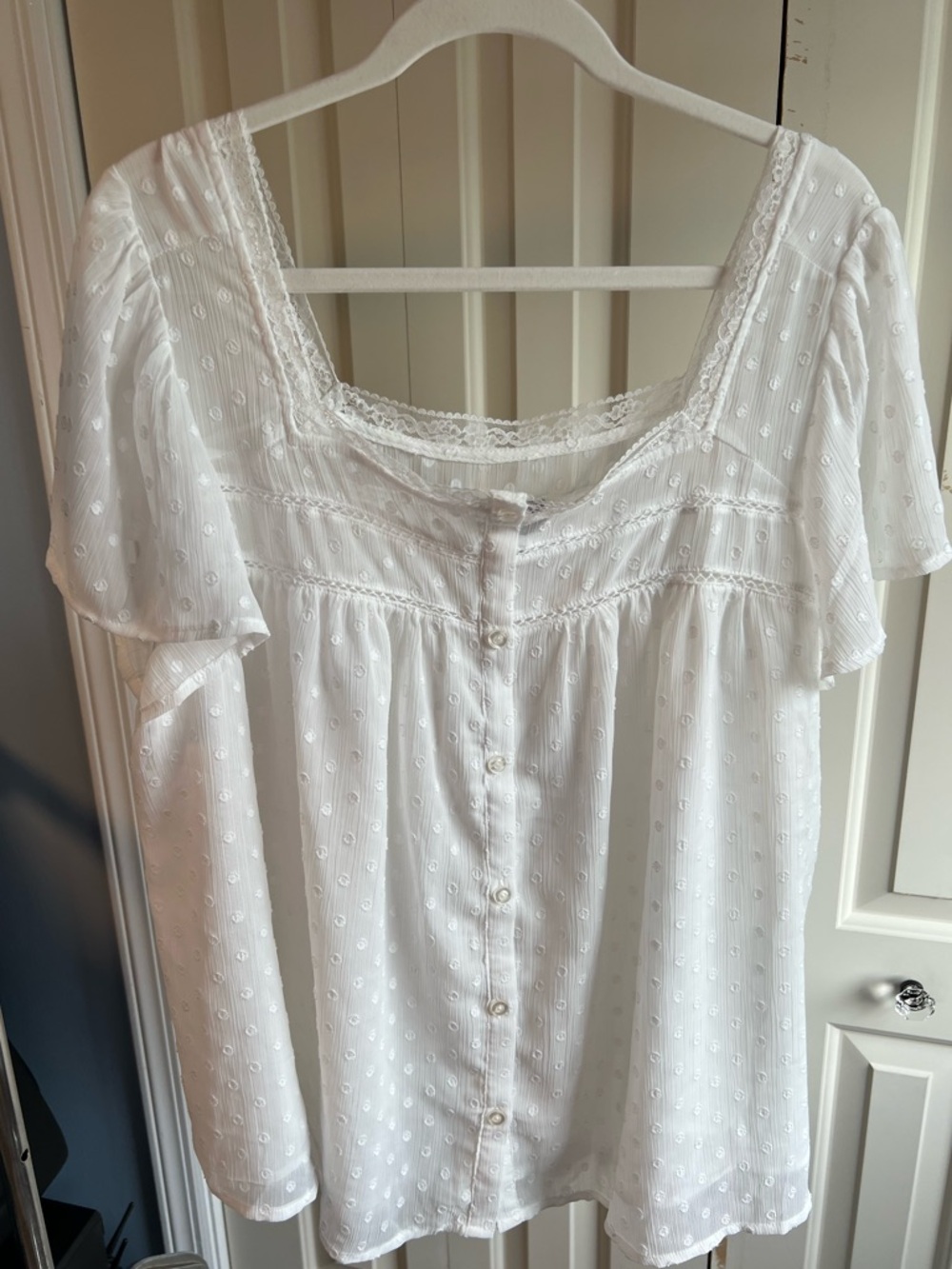 Torrid White Swiss Dot Button-Front Blouse